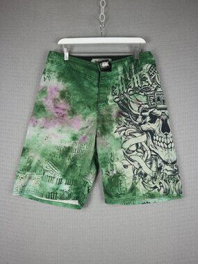 MMA Elite Boardshorts Skull Green Y2K 34W